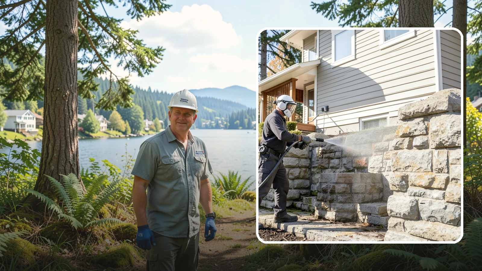 Retaining Wall Cleaning in Milton, King County, WA - Clean poured and block retaining walls to remove the moss, algae, and soil staining typical of terraced Northwest yards.