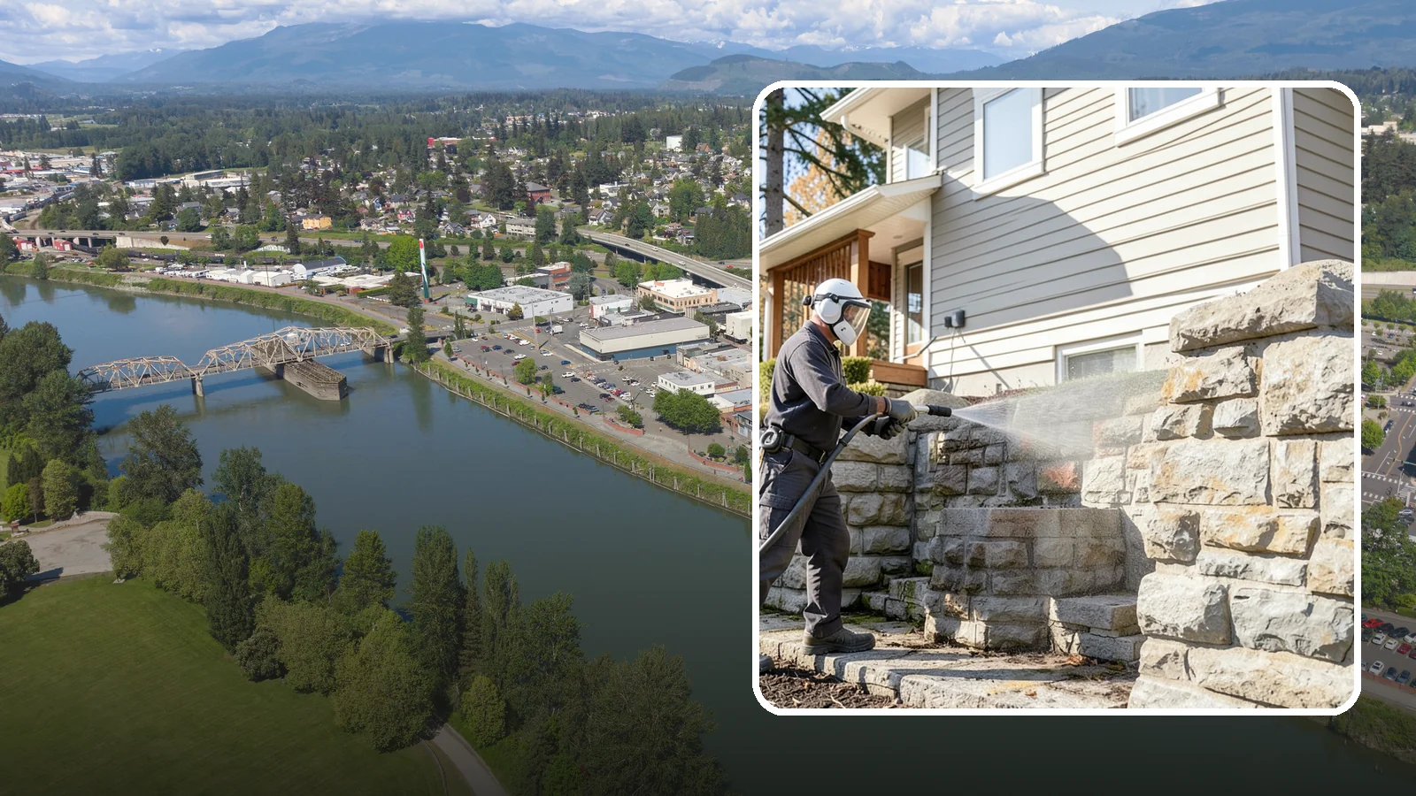 Retaining Wall Cleaning in Mount Vernon, Skagit County, WA - Clean poured and block retaining walls to remove the moss, algae, and soil staining typical of terraced Northwest yards.