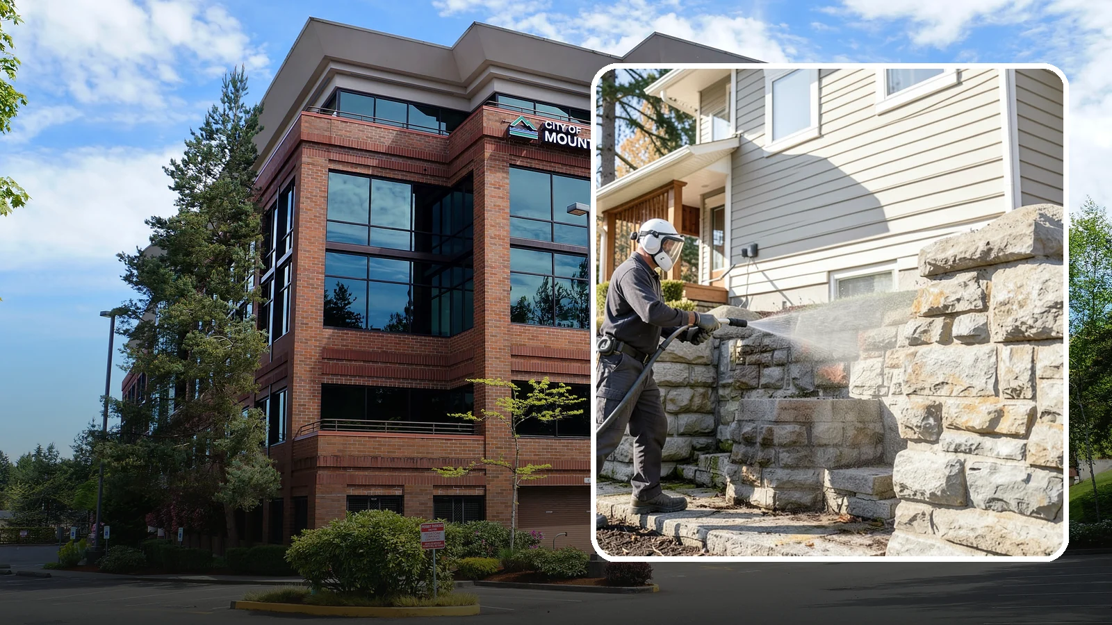 Retaining Wall Cleaning in Mountlake Terrace, Snohomish County, WA - Clean poured and block retaining walls to remove the moss, algae, and soil staining typical of terraced Northwest yards.