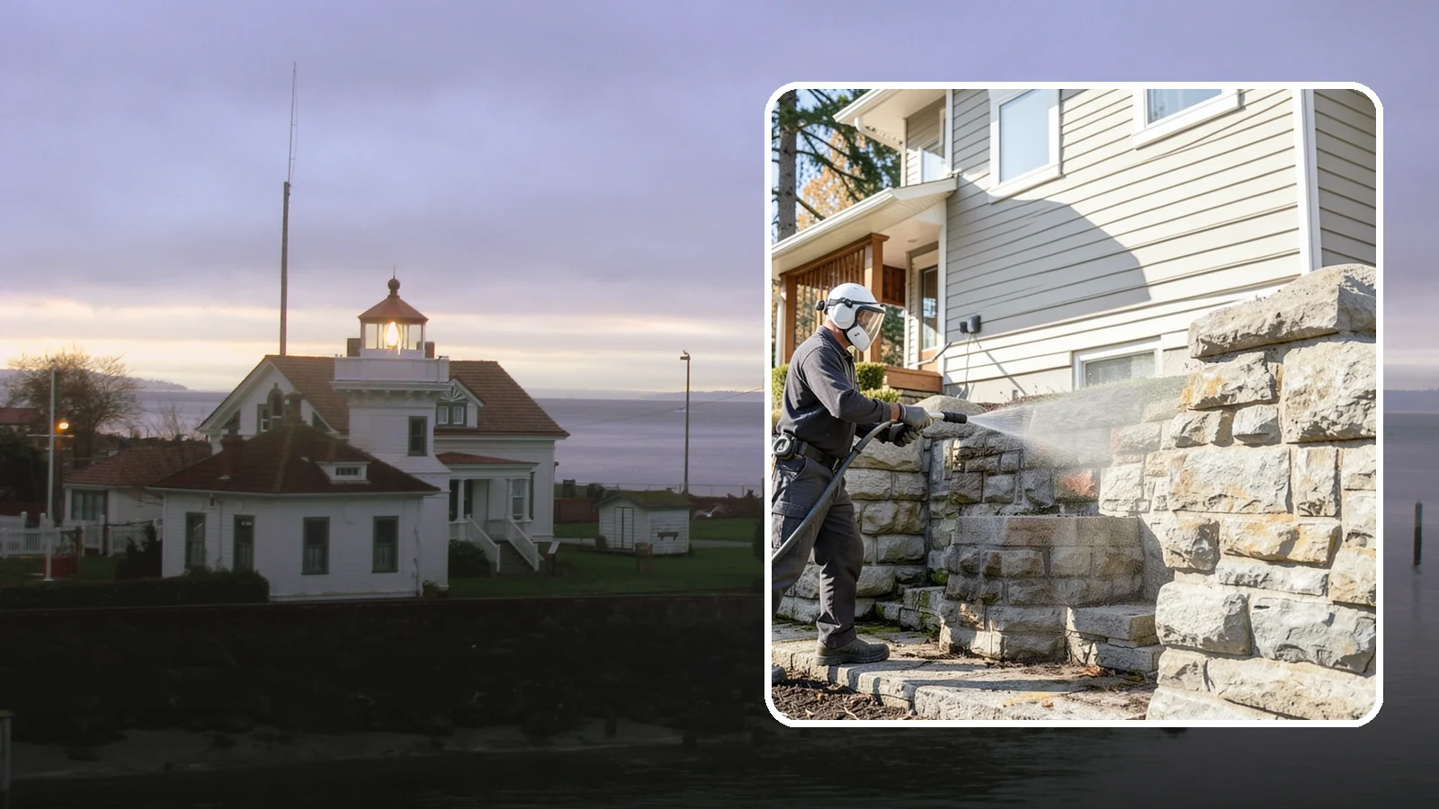 Retaining Wall Cleaning in Mukilteo, Snohomish County, WA - Clean poured and block retaining walls to remove the moss, algae, and soil staining typical of terraced Northwest yards.