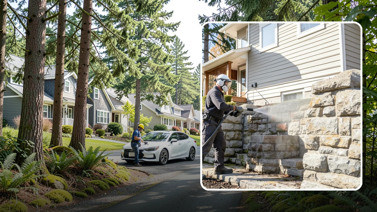 Retaining Wall Cleaning in Normandy Park, King County, WA - Clean poured and block retaining walls to remove the moss, algae, and soil staining typical of terraced Northwest yards.