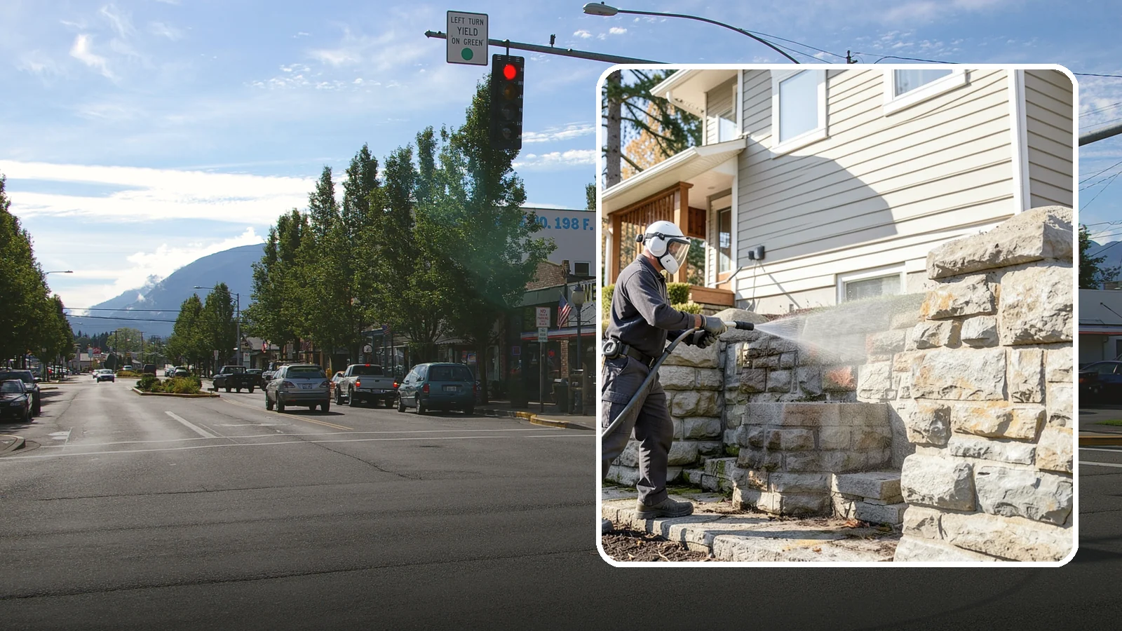 Retaining Wall Cleaning in North Bend, King County, WA - Clean poured and block retaining walls to remove the moss, algae, and soil staining typical of terraced Northwest yards.