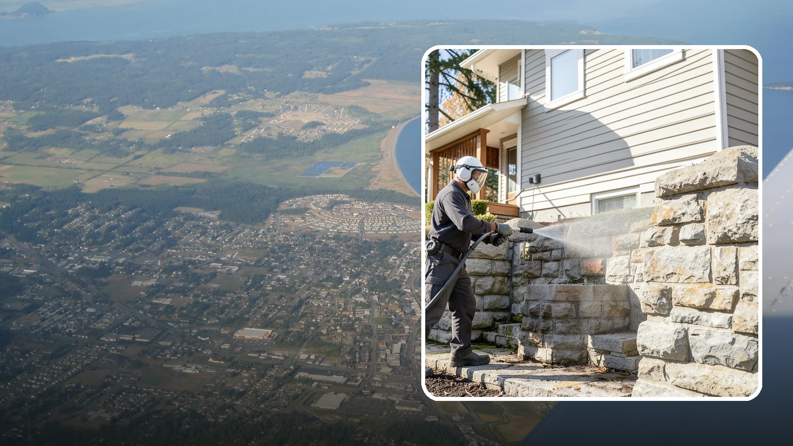 Retaining Wall Cleaning in Oak Harbor, Island County, WA - Clean poured and block retaining walls to remove the moss, algae, and soil staining typical of terraced Northwest yards.
