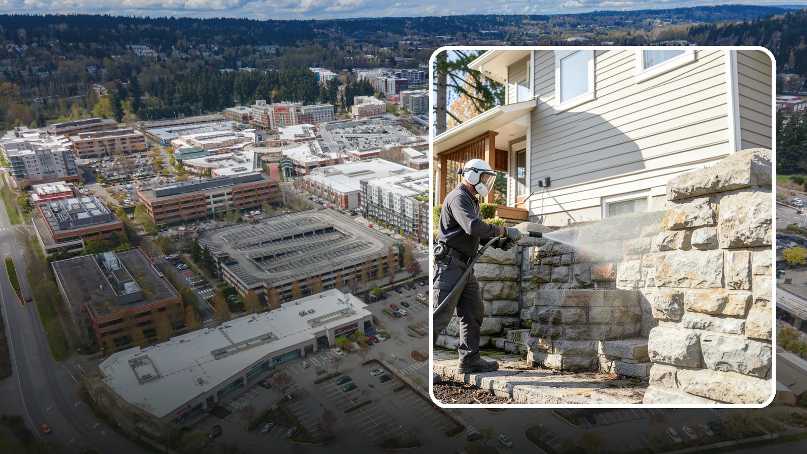 Retaining Wall Cleaning in Redmond, King County, WA - Clean poured and block retaining walls to remove the moss, algae, and soil staining typical of terraced Northwest yards.