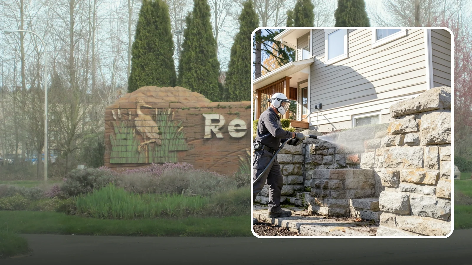 Retaining Wall Cleaning in Renton, King County, WA - Clean poured and block retaining walls to remove the moss, algae, and soil staining typical of terraced Northwest yards.