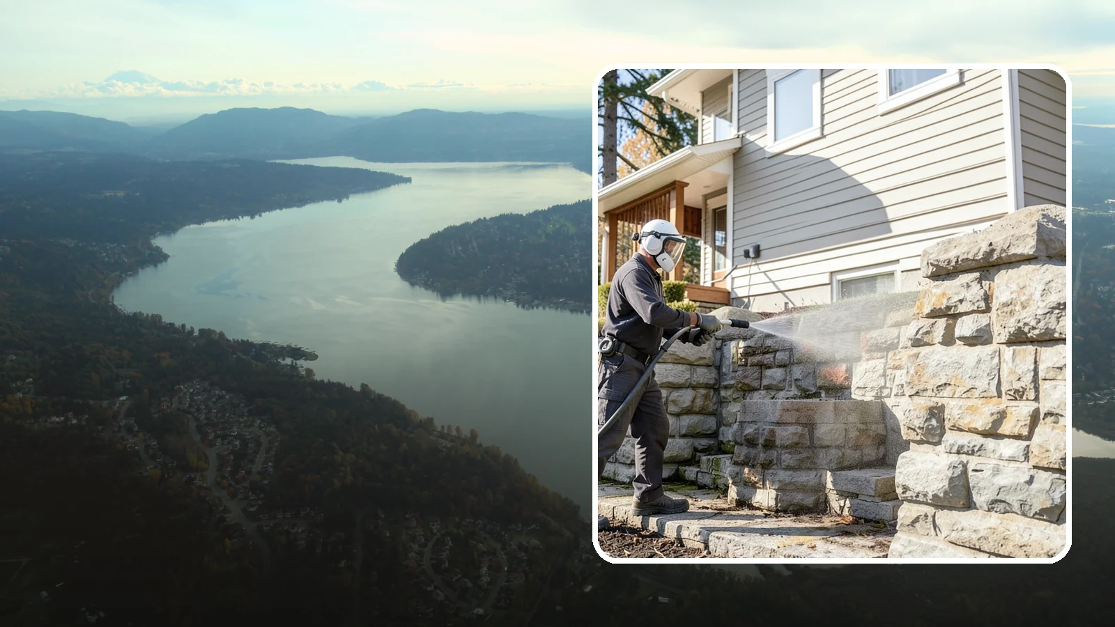 Retaining Wall Cleaning in Sammamish, King County, WA - Clean poured and block retaining walls to remove the moss, algae, and soil staining typical of terraced Northwest yards.