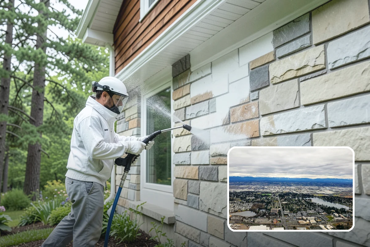 Retaining Wall Cleaning in SeaTac, King County, WA - Removes moss lodged in seams and mortar lines