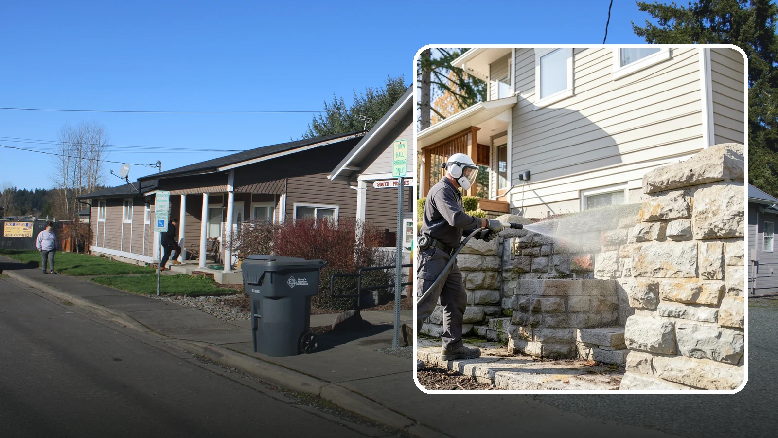 Retaining Wall Cleaning in South Prairie, Pierce County, WA - Clean poured and block retaining walls to remove the moss, algae, and soil staining typical of terraced Northwest yards.