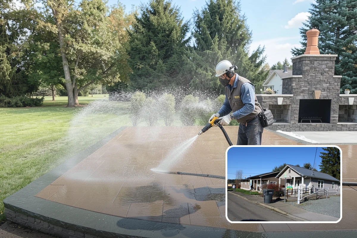 Retaining Wall Cleaning in South Prairie, Pierce County, WA - Removes moss lodged in seams and mortar lines