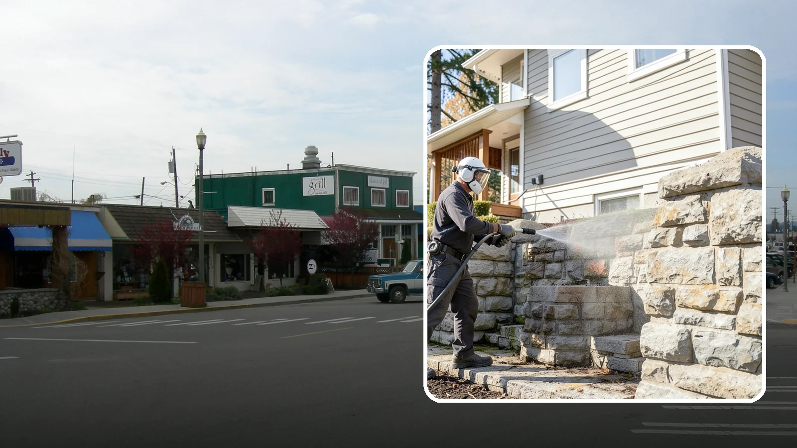 Retaining Wall Cleaning in Stanwood, Snohomish County, WA - Clean poured and block retaining walls to remove the moss, algae, and soil staining typical of terraced Northwest yards.