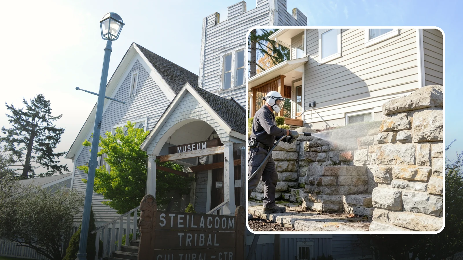 Retaining Wall Cleaning in Steilacoom, Pierce County, WA - Clean poured and block retaining walls to remove the moss, algae, and soil staining typical of terraced Northwest yards.