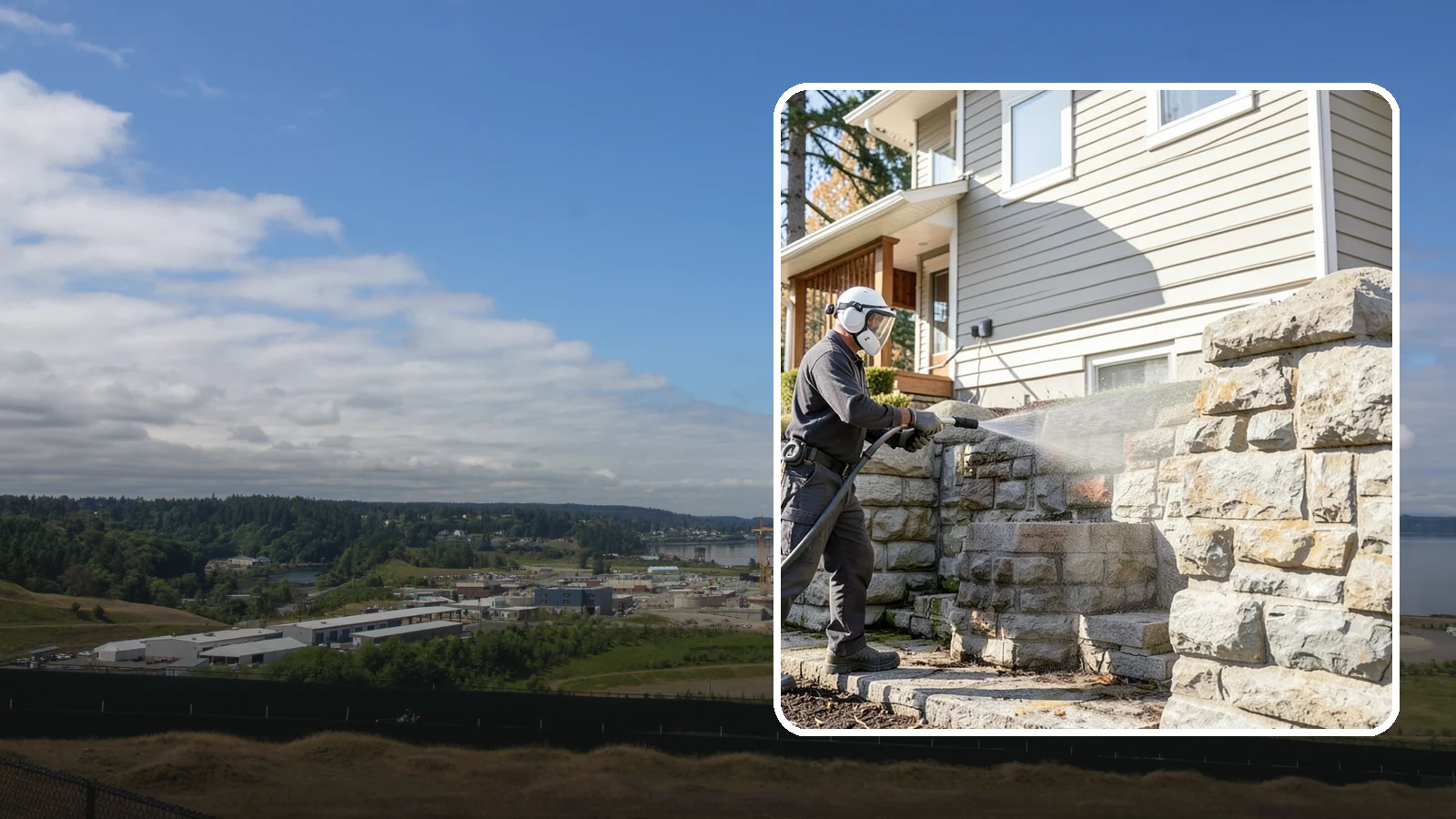 Retaining Wall Cleaning in University Place, Pierce County, WA - Clean poured and block retaining walls to remove the moss, algae, and soil staining typical of terraced Northwest yards.