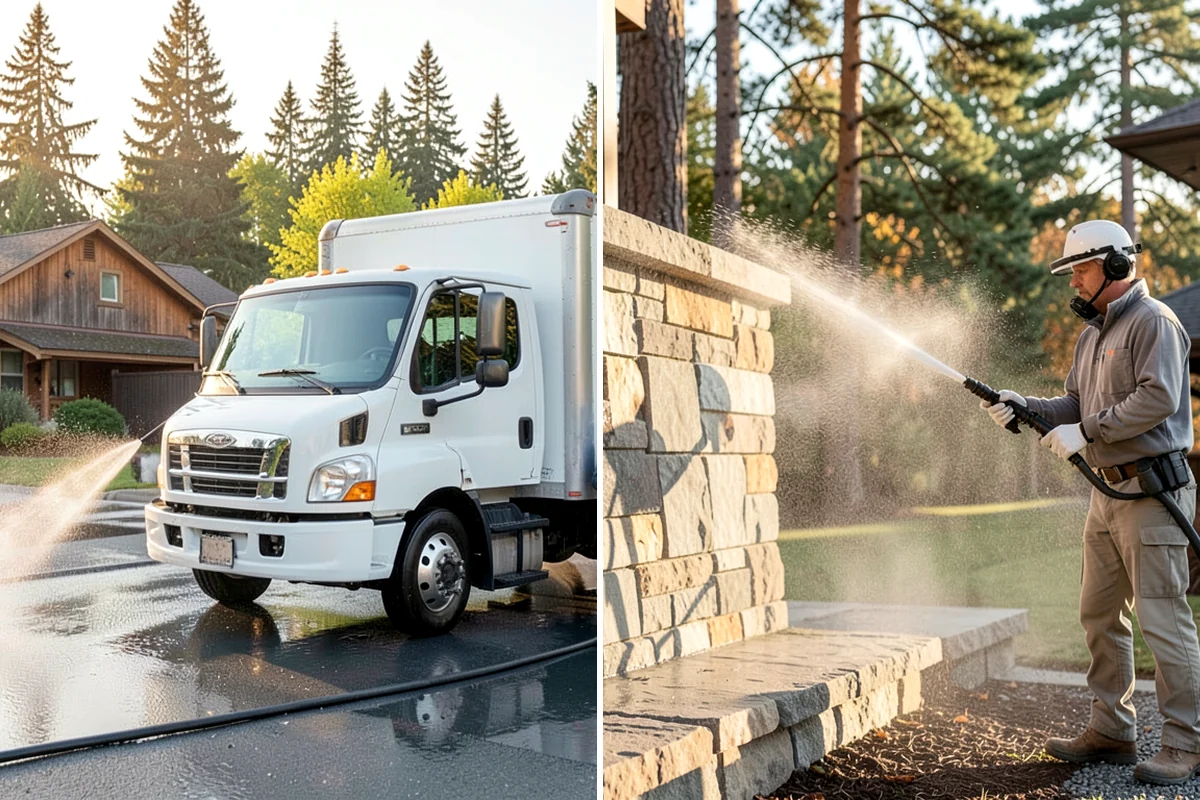 Retaining Wall Washing in Arlington, Snohomish County, WA - Trim back vegetation encroaching on the wall