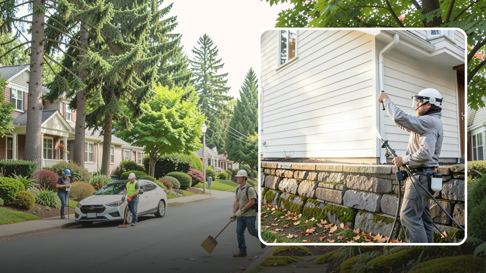 Retaining Wall Washing in Beaux Arts Village, King County, WA - Wash masonry retaining walls to remove moss, mineral leaching, and soil stains from constantly damp structures.