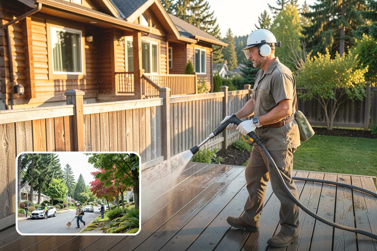 Retaining Wall Washing in Beaux Arts Village, King County, WA - Removes moss thriving along damp masonry joints