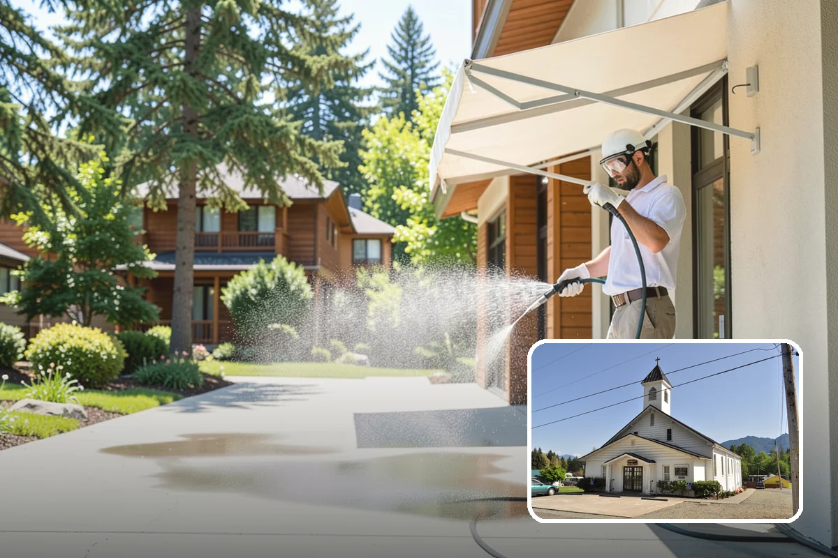 Retaining Wall Washing in Concrete, Skagit County, WA - Removes moss thriving along damp masonry joints