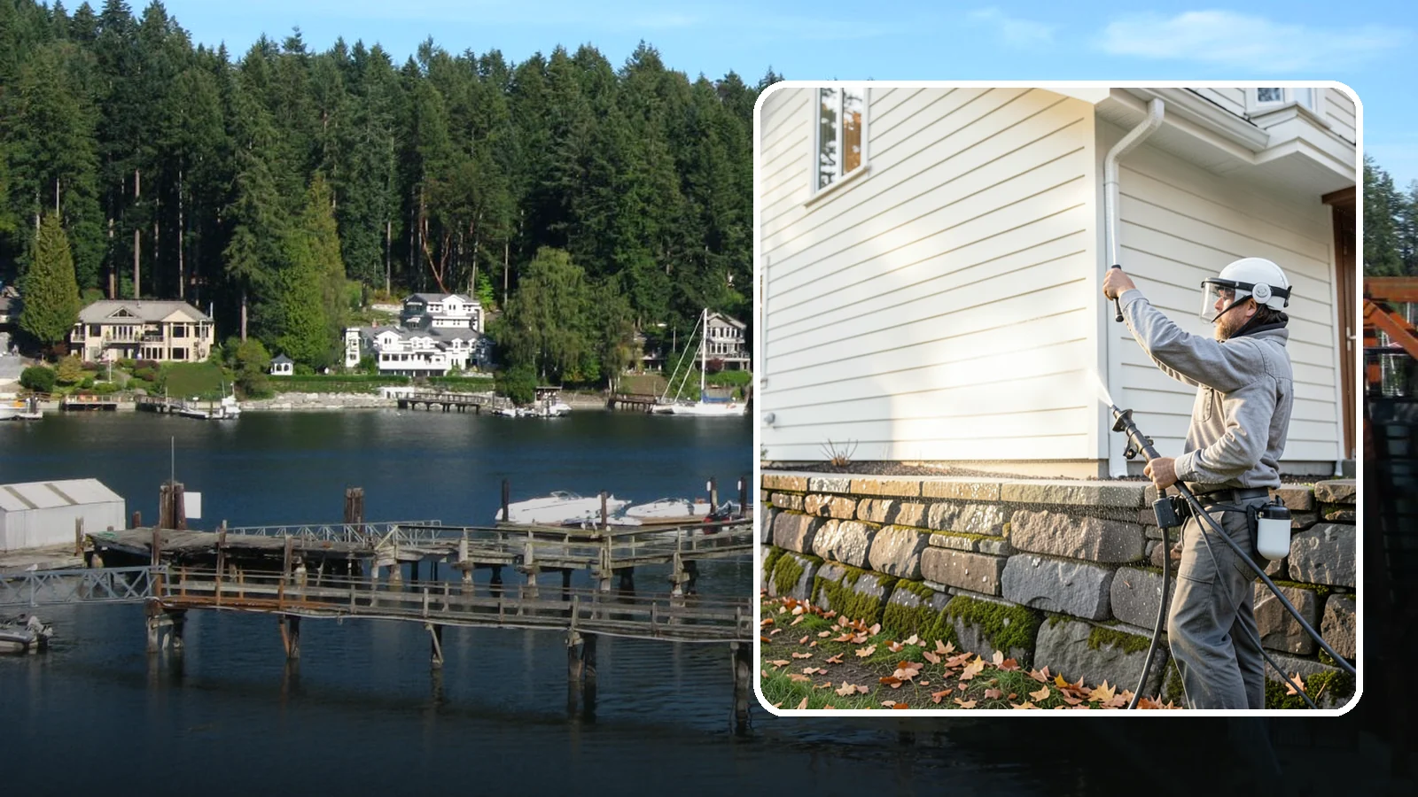 Retaining Wall Washing in Gig Harbor, Pierce County, WA - Wash masonry retaining walls to remove moss, mineral leaching, and soil stains from constantly damp structures.