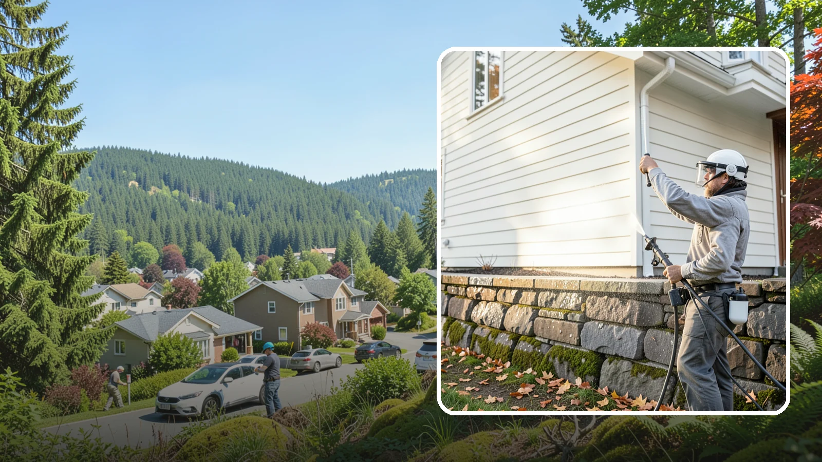 Retaining Wall Washing in Index, Snohomish County, WA - Wash masonry retaining walls to remove moss, mineral leaching, and soil stains from constantly damp structures.