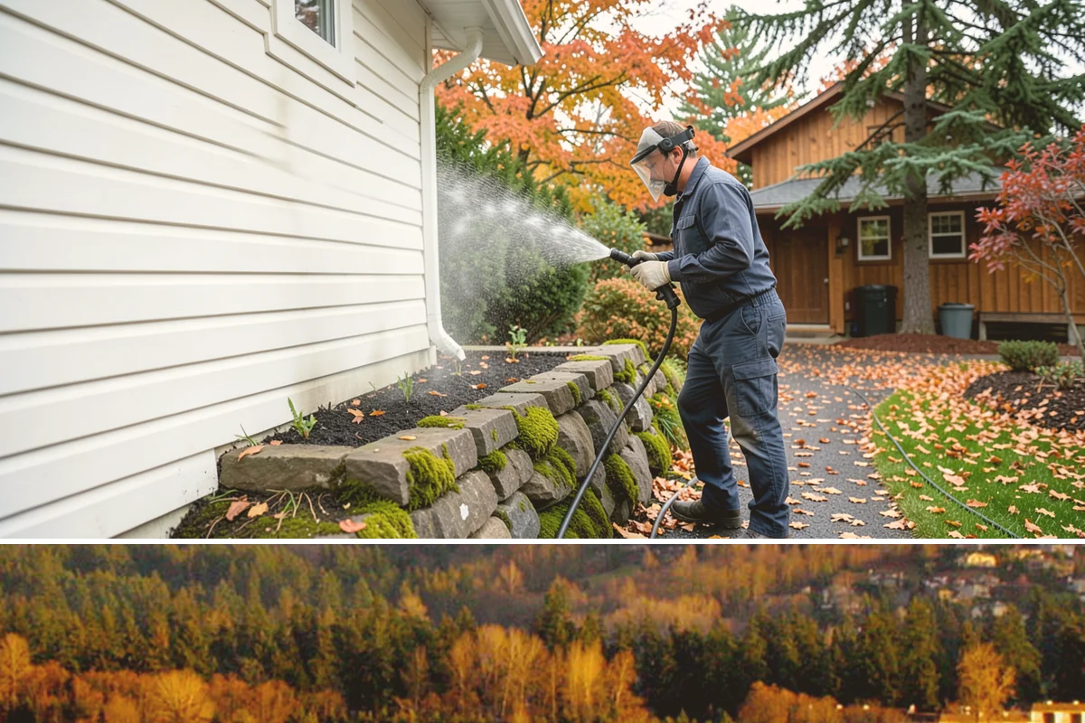 Retaining Wall Washing in Kenmore, King County, WA - Cleaning in early summer, after the soil begins to dry, limits the moisture that keeps masonry walls damp and speeds the return...