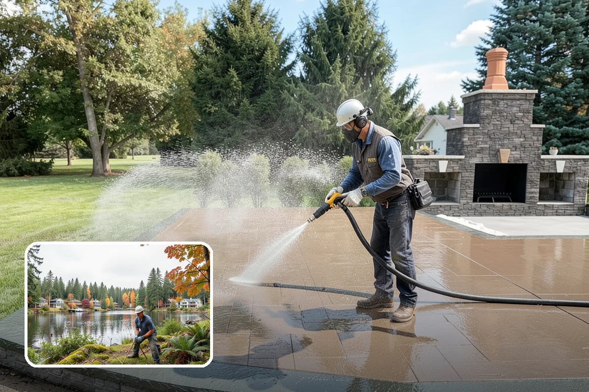 Retaining Wall Washing in La Conner, Skagit County, WA - Removes moss thriving along damp masonry joints