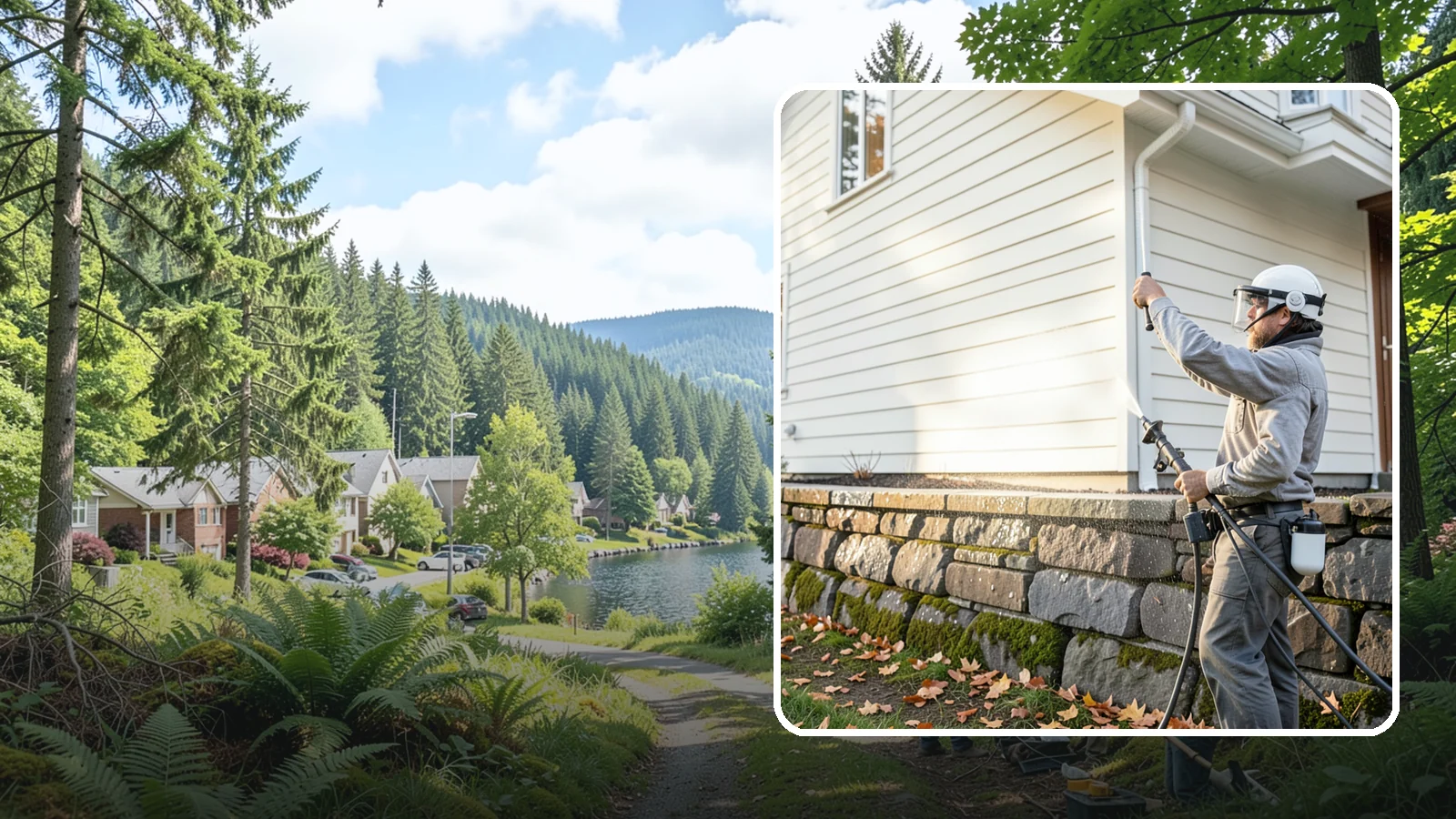 Retaining Wall Washing in Lake Forest Park, King County, WA - Wash masonry retaining walls to remove moss, mineral leaching, and soil stains from constantly damp structures.