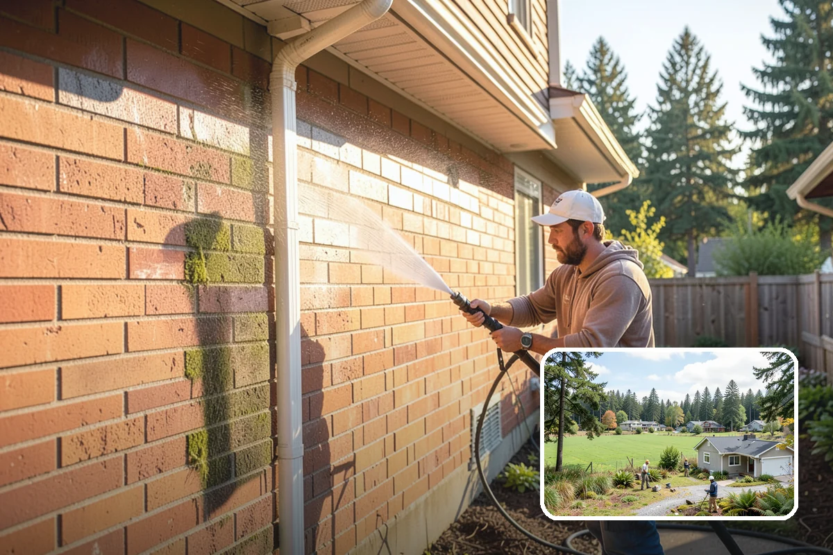 Retaining Wall Washing in Lyman, Skagit County, WA - Removes moss thriving along damp masonry joints