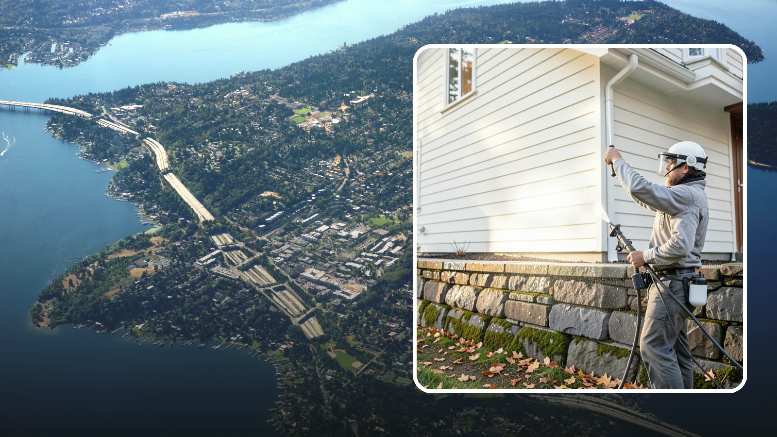 Retaining Wall Washing in Mercer Island, King County, WA - Wash masonry retaining walls to remove moss, mineral leaching, and soil stains from constantly damp structures.