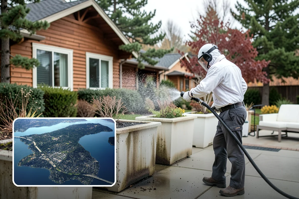 Retaining Wall Washing in Mercer Island, King County, WA - Removes moss thriving along damp masonry joints