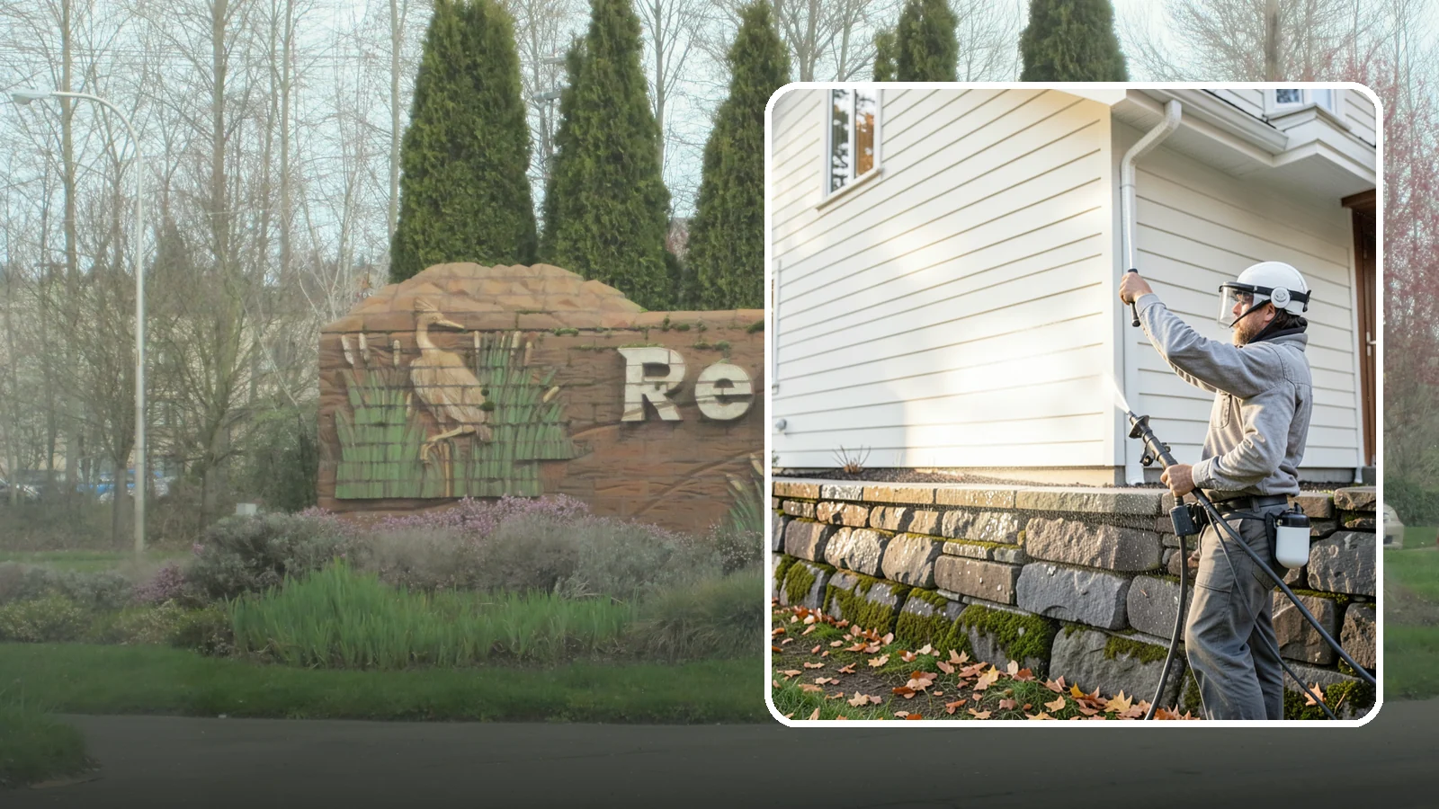 Retaining Wall Washing in Renton, King County, WA - Wash masonry retaining walls to remove moss, mineral leaching, and soil stains from constantly damp structures.