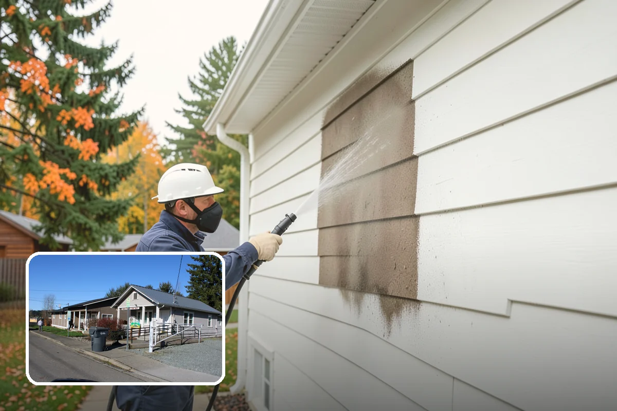 Retaining Wall Washing in South Prairie, Pierce County, WA - Removes moss thriving along damp masonry joints