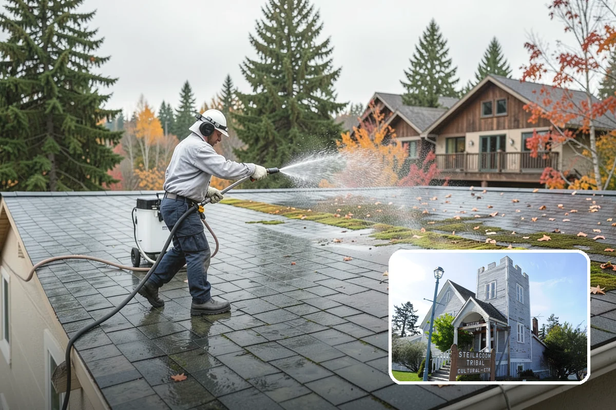 Retaining Wall Washing in Steilacoom, Pierce County, WA - Removes moss thriving along damp masonry joints