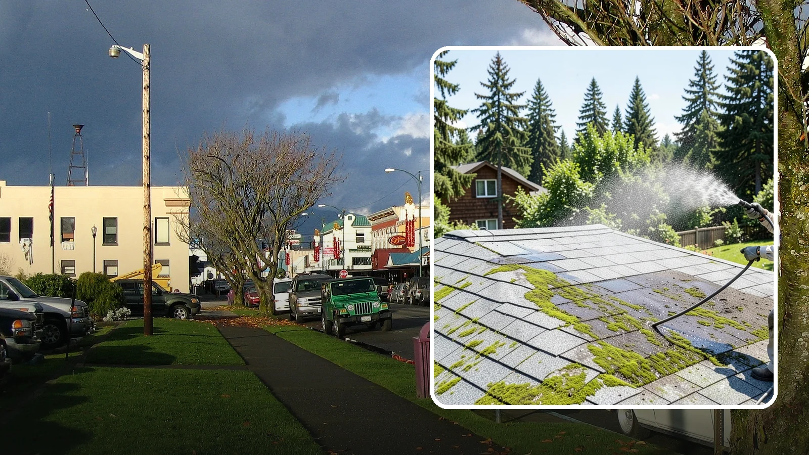 Roof Algae Removal in Arlington, Snohomish County, WA - Soft wash algae removal that dissolves the dark biological staining spreading across Northwest rooftops.