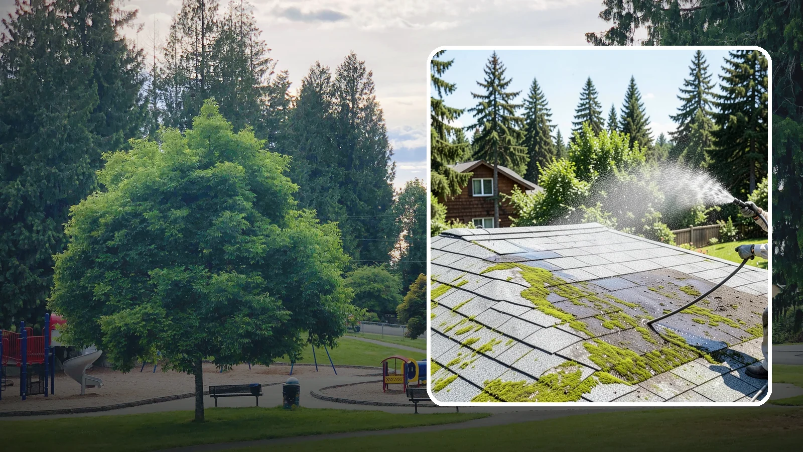 Roof Algae Removal in Bonney Lake, Pierce County, WA - Soft wash algae removal that dissolves the dark biological staining spreading across Northwest rooftops.