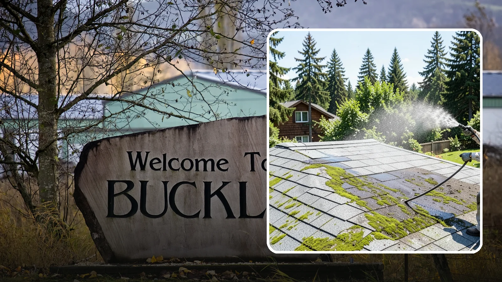 Roof Algae Removal in Buckley, Pierce County, WA - Soft wash algae removal that dissolves the dark biological staining spreading across Northwest rooftops.