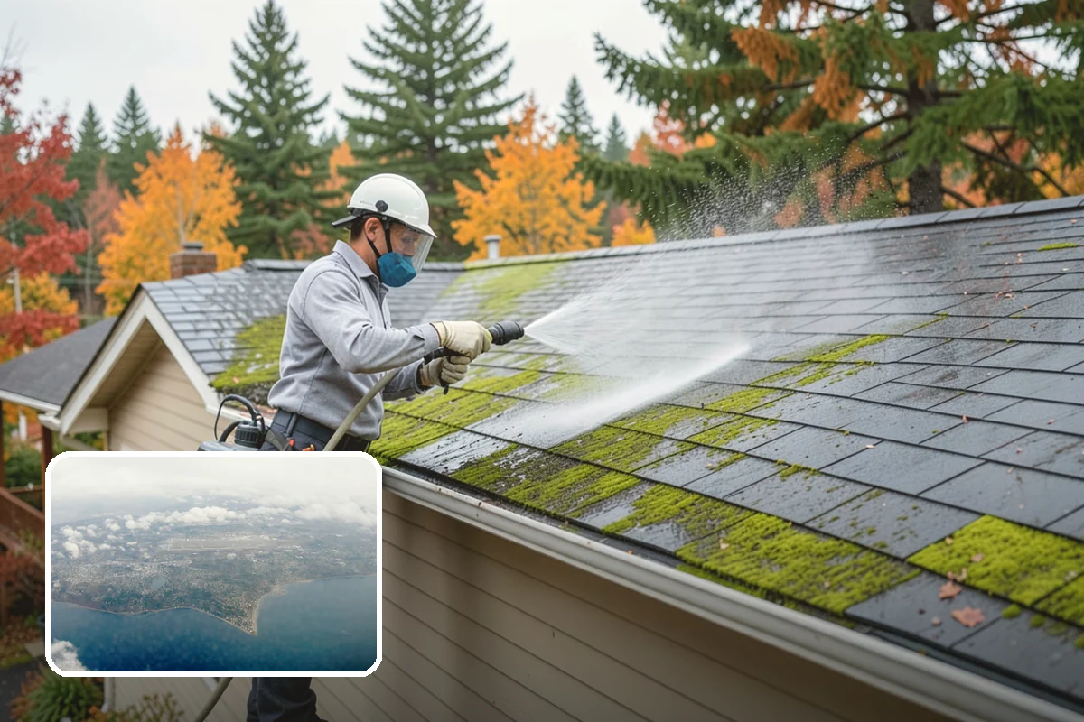 Roof Algae Removal in Burien, King County, WA - Dissolves algae staining for a uniform roof appearance