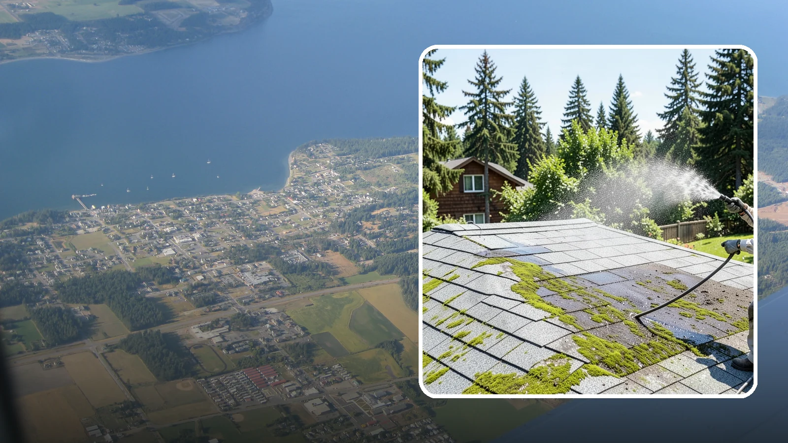 Roof Algae Removal in Coupeville, Island County, WA - Soft wash algae removal that dissolves the dark biological staining spreading across Northwest rooftops.