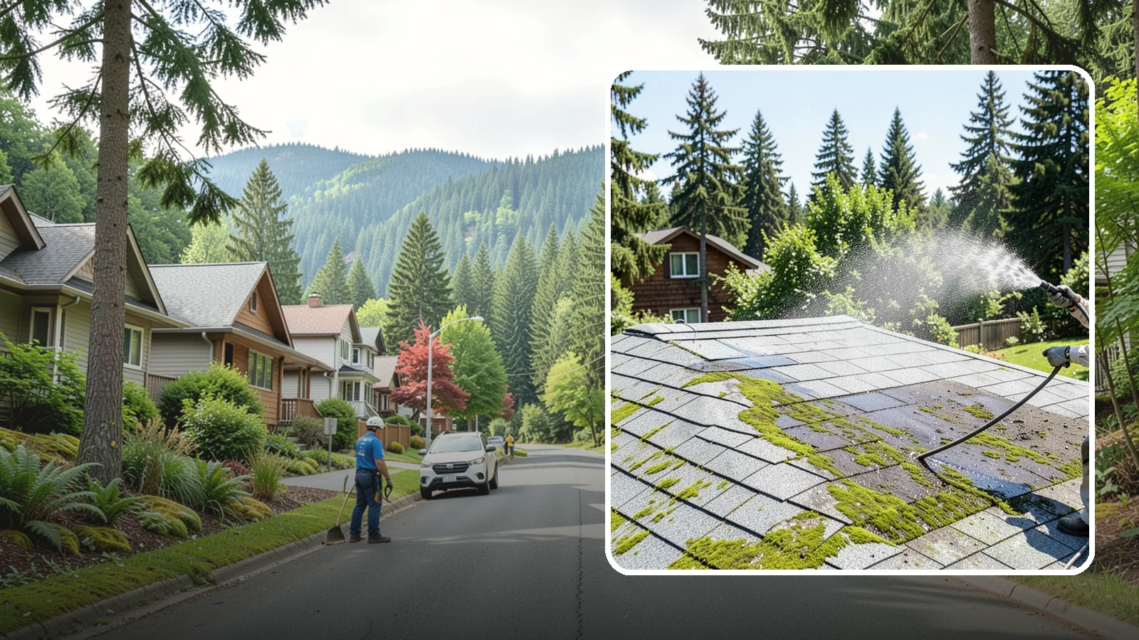 Roof Algae Removal in Darrington, Snohomish County, WA - Soft wash algae removal that dissolves the dark biological staining spreading across Northwest rooftops.