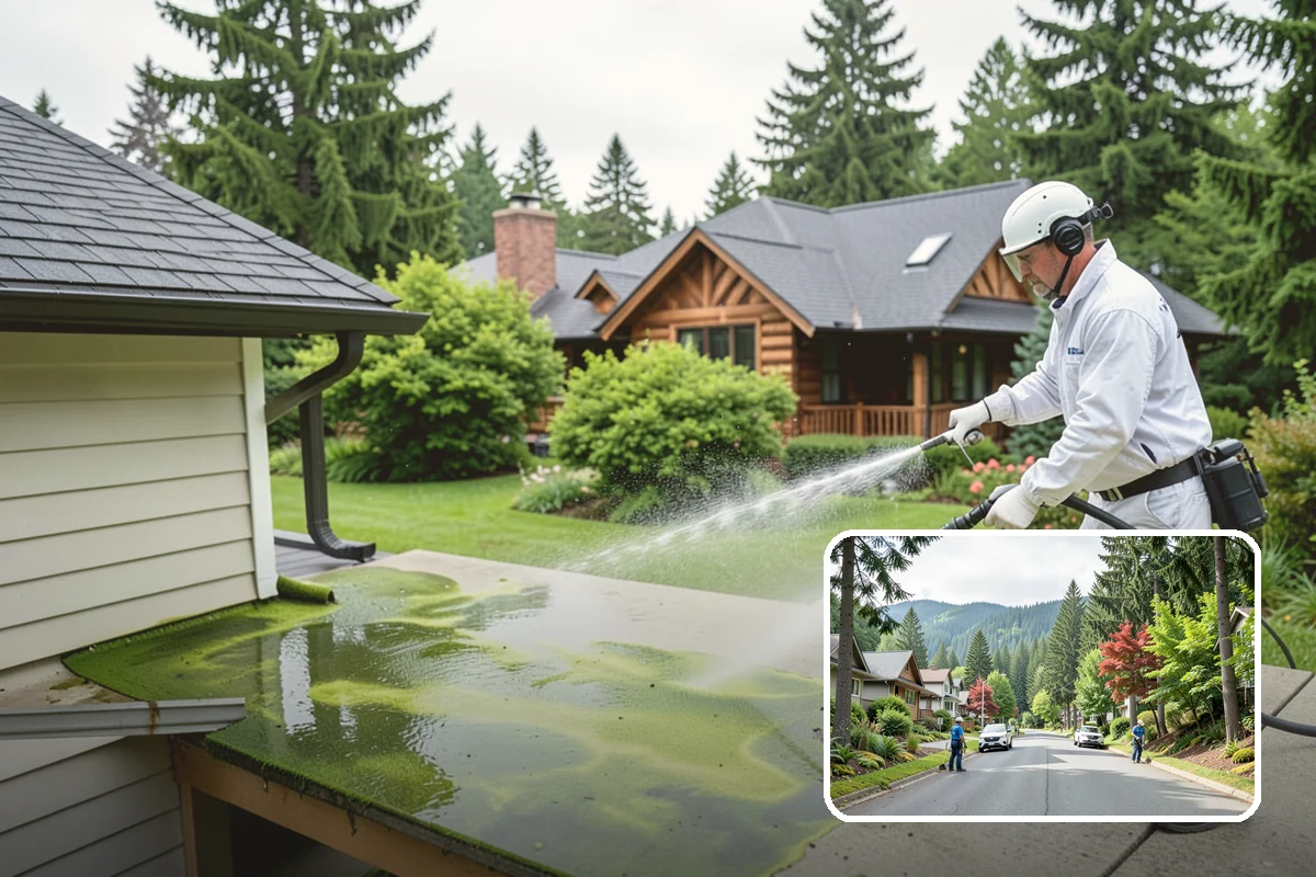 Roof Algae Removal in Darrington, Snohomish County, WA - Dissolves algae staining for a uniform roof appearance