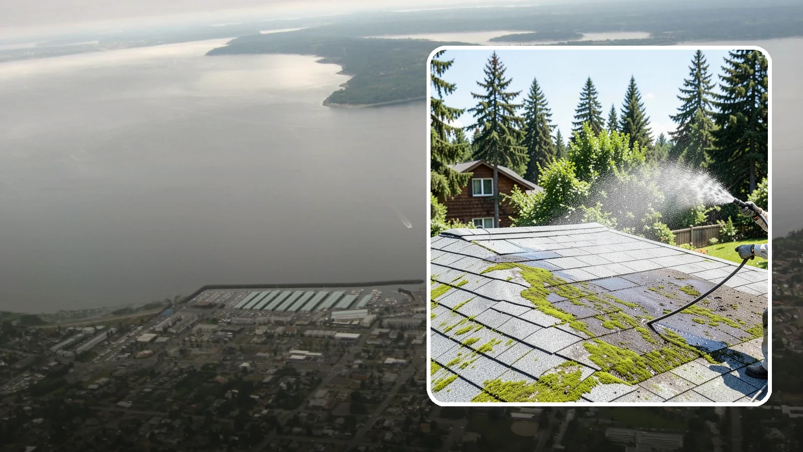 Roof Algae Removal in Des Moines, King County, WA - Soft wash algae removal that dissolves the dark biological staining spreading across Northwest rooftops.
