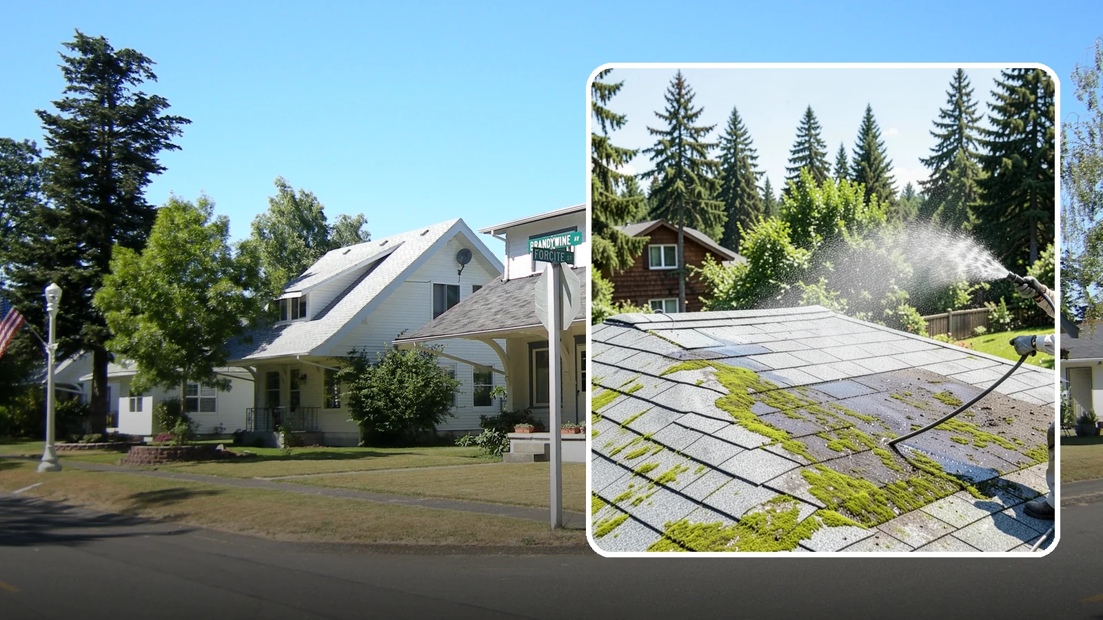 Roof Algae Removal in DuPont, Pierce County, WA - Soft wash algae removal that dissolves the dark biological staining spreading across Northwest rooftops.