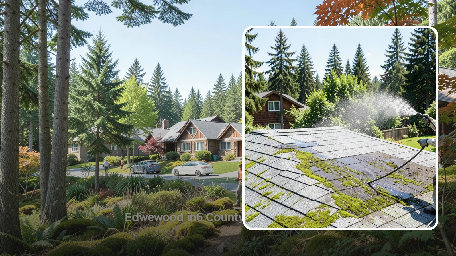 Roof Algae Removal in Edgewood, Pierce County, WA - Soft wash algae removal that dissolves the dark biological staining spreading across Northwest rooftops.