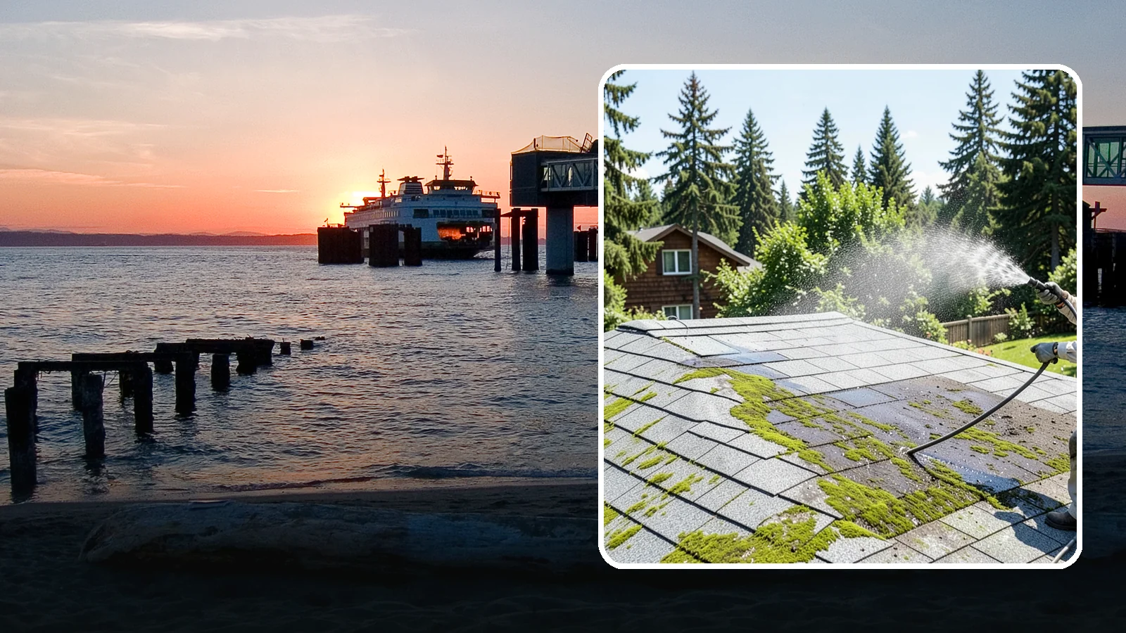 Roof Algae Removal in Edmonds, Snohomish County, WA - Soft wash algae removal that dissolves the dark biological staining spreading across Northwest rooftops.