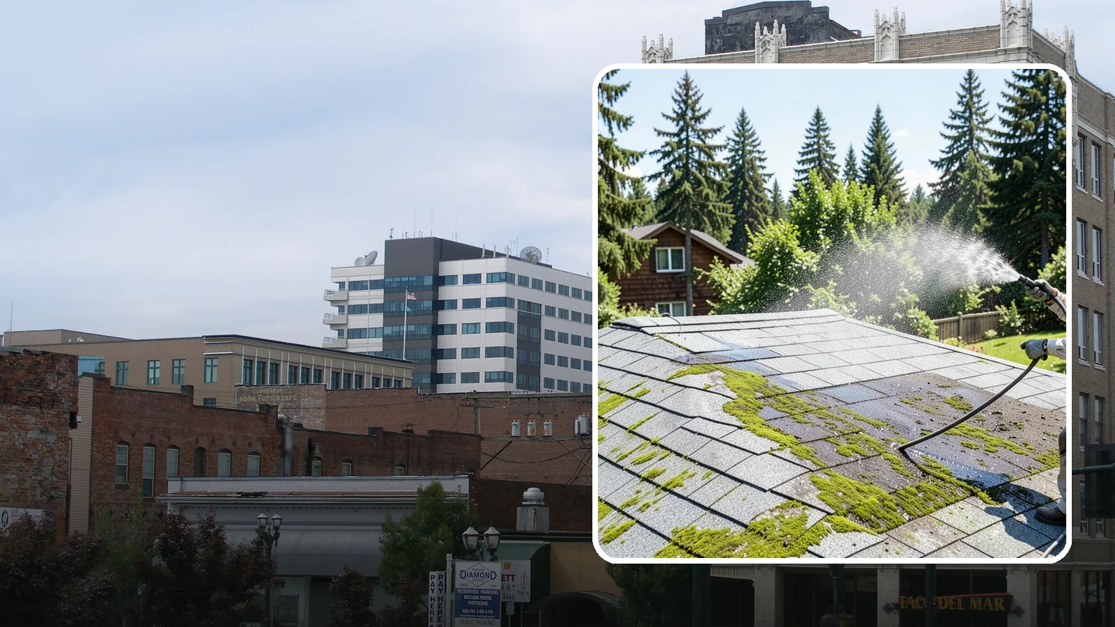 Roof Algae Removal in Everett, Snohomish County, WA - Soft wash algae removal that dissolves the dark biological staining spreading across Northwest rooftops.