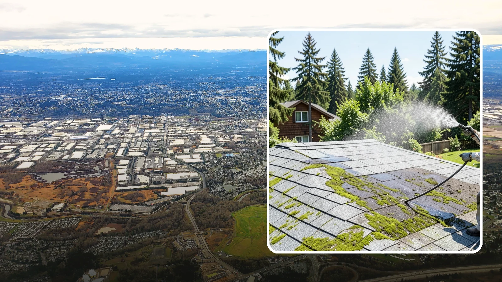 Roof Algae Removal in Kent, King County, WA - Soft wash algae removal that dissolves the dark biological staining spreading across Northwest rooftops.