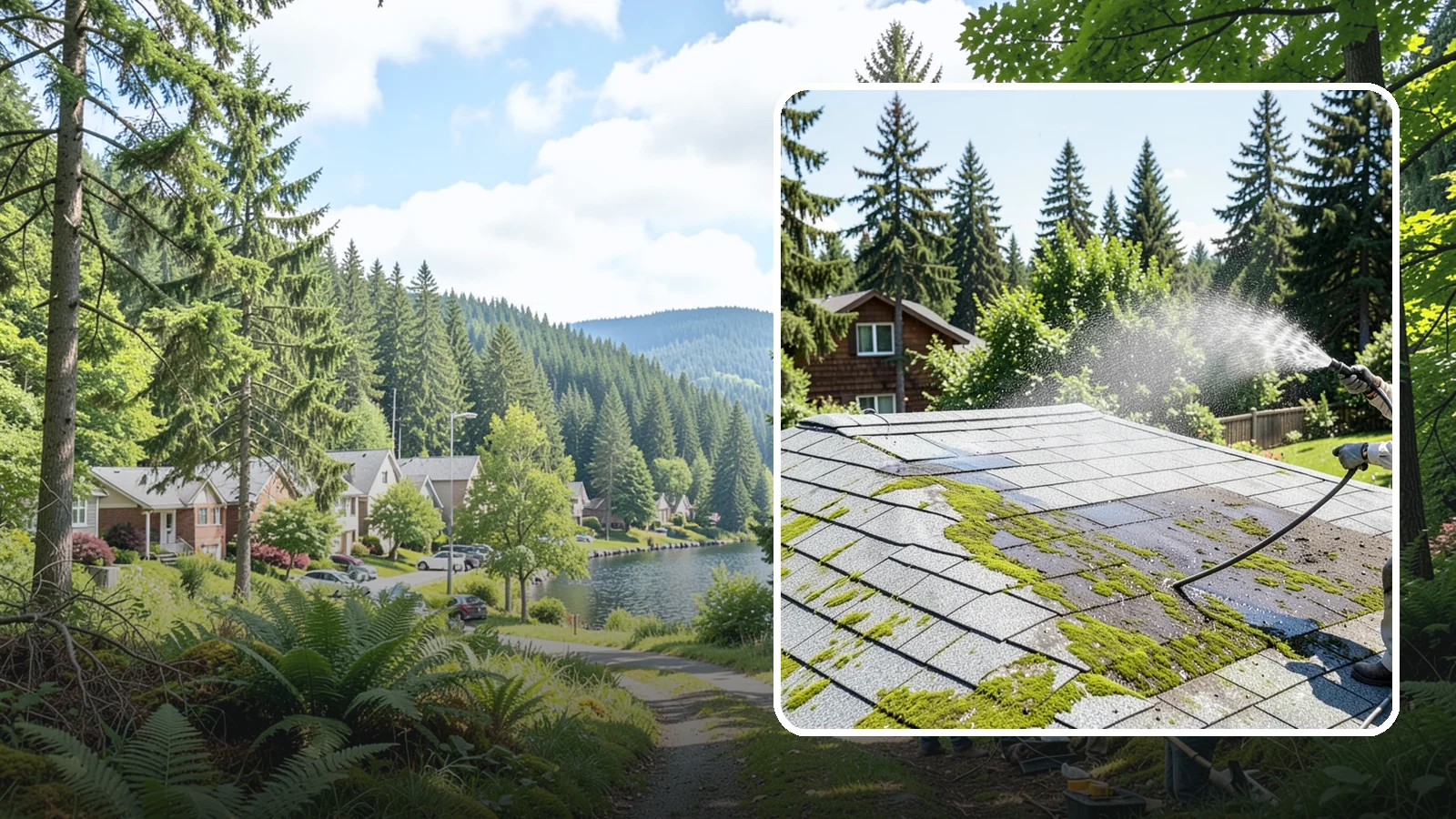 Roof Algae Removal in Lake Forest Park, King County, WA - Soft wash algae removal that dissolves the dark biological staining spreading across Northwest rooftops.