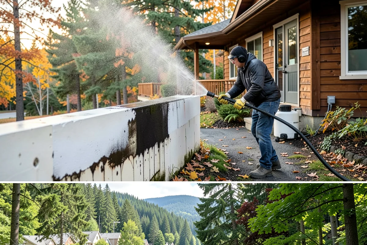 Roof Algae Removal in Lake Forest Park, King County, WA - The dry summer stretch lets algaecide treatments cure without rain washing them away prematurely.