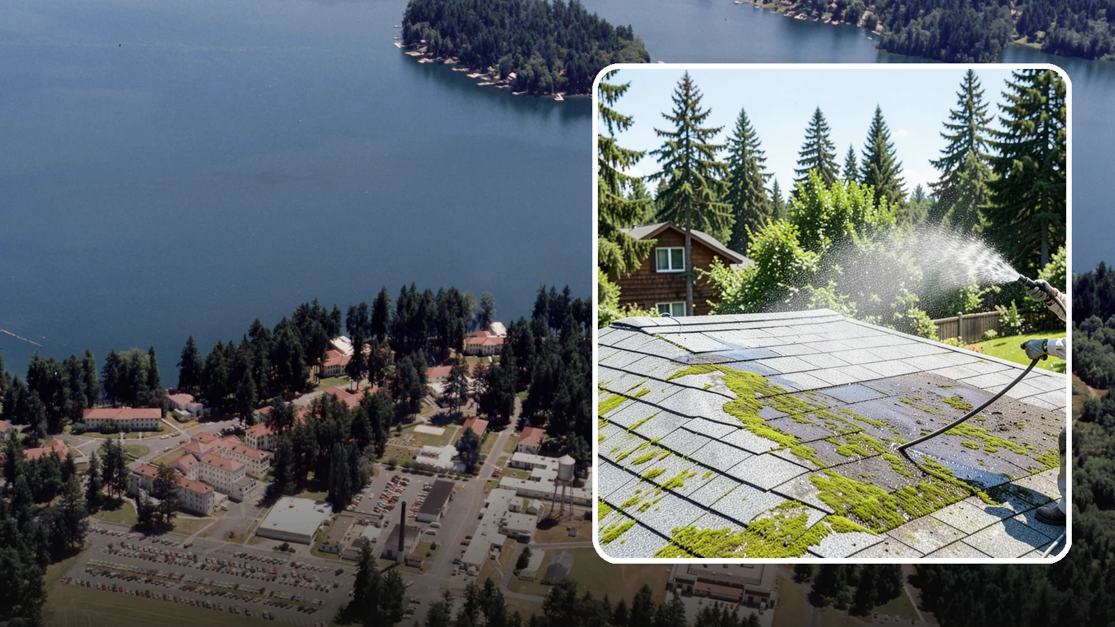 Roof Algae Removal in Lakewood, Pierce County, WA - Soft wash algae removal that dissolves the dark biological staining spreading across Northwest rooftops.