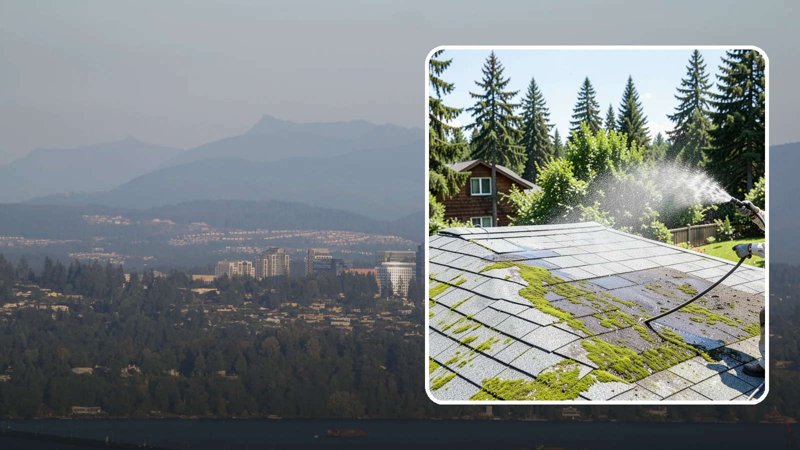Roof Algae Removal in Medina, King County, WA - Soft wash algae removal that dissolves the dark biological staining spreading across Northwest rooftops.