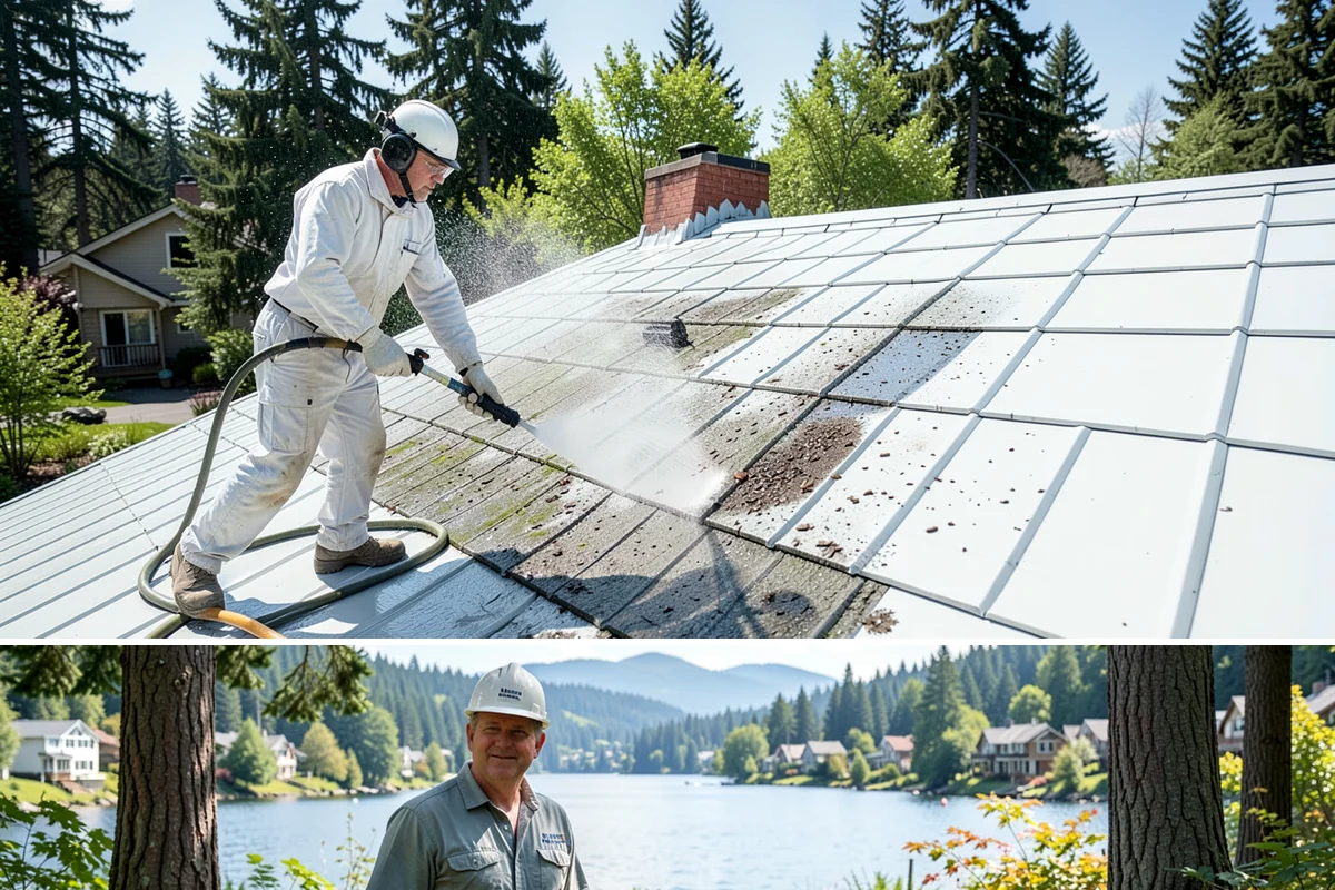 Roof Algae Removal in Milton, King County, WA - The dry summer stretch lets algaecide treatments cure without rain washing them away prematurely.