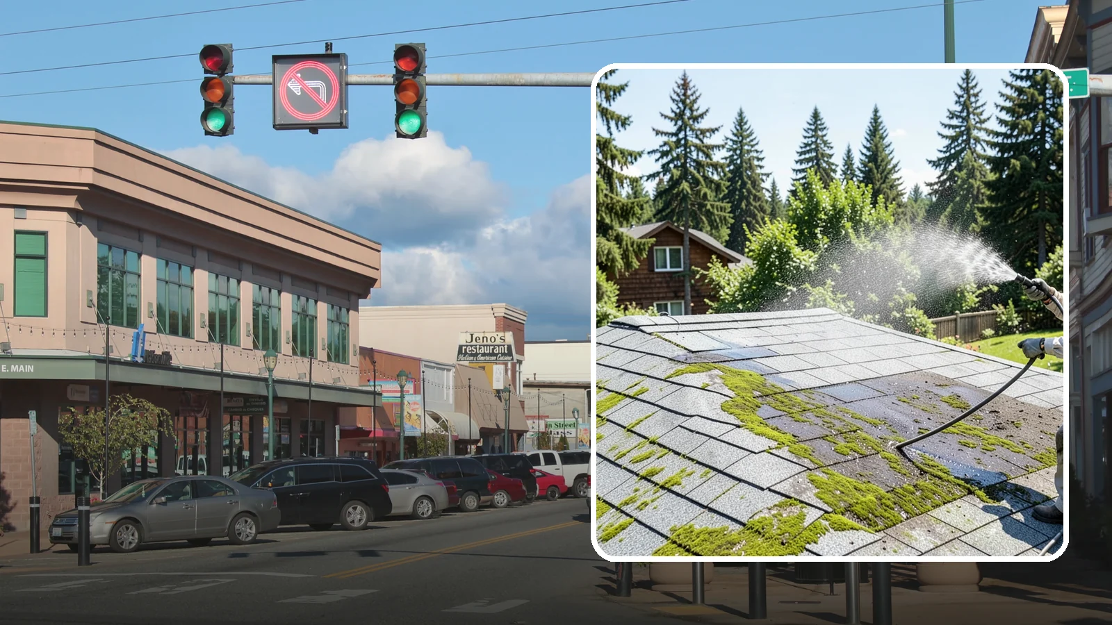 Roof Algae Removal in Monroe, Snohomish County, WA - Soft wash algae removal that dissolves the dark biological staining spreading across Northwest rooftops.